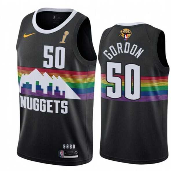 Mens Denver Nuggets #50 Aaron Gordon Black 2023 Finals Champions City Edition Stitched Basketball Jersey